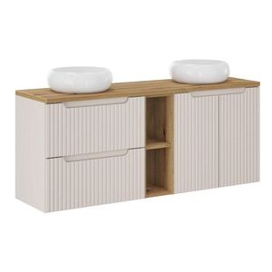 Comad Závěsná skříňka Nova Cashmere s deskou a umyvadly 140 cm kašmírová/dub evoke obraz
