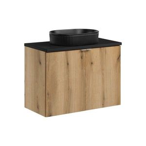 Comad Závěsná skříňka Nova Oak Beyond s deskou a umyvadlem 80 cm dub coast evoke/černá obraz