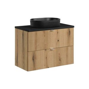 Comad Závěsná skříňka Nova Oak s deskou a umyvadlem 80 cm dub coast evoke/černá obraz