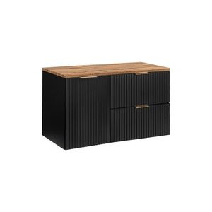 Comad Závěsná skříňka pod umyvadlo Casad s deskou a košem na prádlo 100 cm černá/dub wotan obraz
