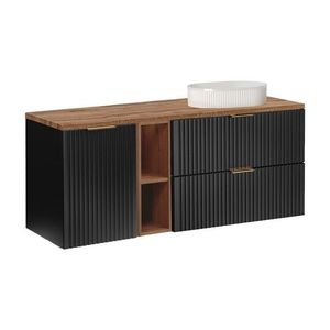 Comad Závěsná skříňka pod umyvadlo Casad s deskou a umyvadlem 140 cm černá/dub wotan obraz