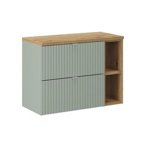 Comad Závěsná skříňka pod umyvadlo Line Reed Green I s deskou 80 cm zelená/dub evoke obraz