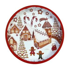 Plechový podnos TORO 26cm perníčková vesnička obraz