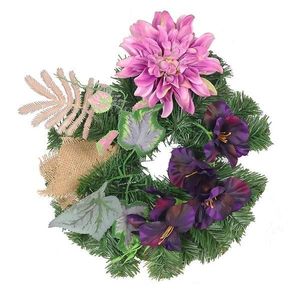 Dekorativní věnec 2 květy a ozdoby o 36cm 443758 obraz