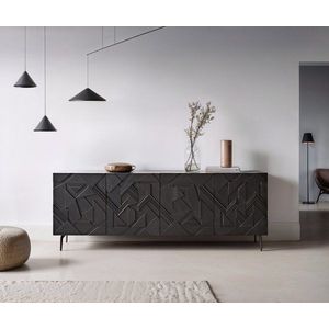 Komoda Dareios 200 cm jilm černá 3D efekt 4 dvířka podnož ve obraz
