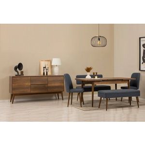 Set s rozkládacím stolem, židlemi a konzolou (6 kusů) Vina Bench 04 1048 - Walnut, Dark Blue obraz