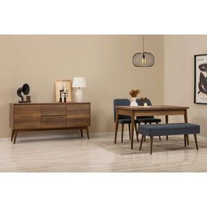 Set s rozkládacím stolem, židlemi a konzolou (5 kusů) Vina 02 1048 - Walnut, Dark Blue obraz