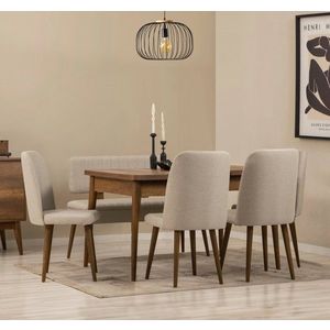 Jídelní set s rozkládacím stolem a židlemi (6 kusů) Vina - Walnut, Cream obraz