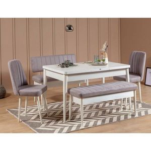 Jídelní set s rozkládacím stolem a židlemi (5 kusů) Vina White Soho Grey obraz