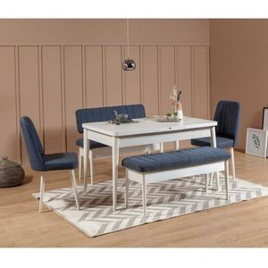 Jídelní set s rozkládacím stolem a židlemi (5 kusů) Vina White Dark Blue obraz