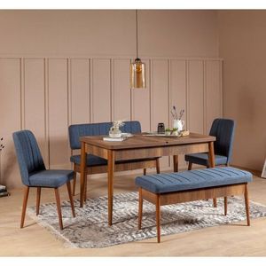 Jídelní set s rozkládacím stolem a židlemi (5 kusů) Vina Walnut Dark Blue obraz