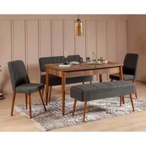 Jídelní set s rozkládacím stolem a židlemi (5 kusů) Vina 1053 - 4 - Anthracite, Walnut obraz