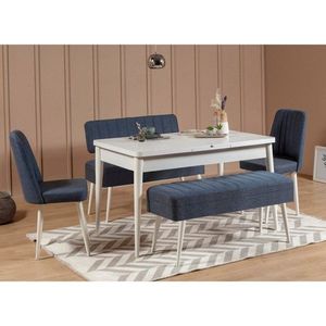 Jídelní set s rozkládacím stolem a židlemi (5 kusů) Vina 1048 - 4 - White, Dark Blue obraz