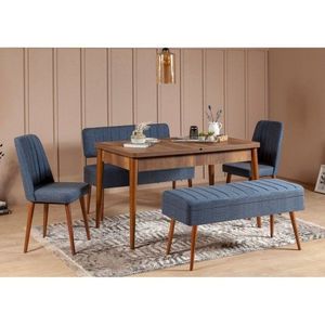 Jídelní set s rozkládacím stolem a židlemi (5 kusů) Vina 1048 - 4 - Walnut, Dark Blue obraz