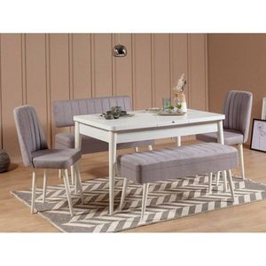 Jídelní set s rozkládacím stolem a židlemi (5 kusů) Vina 0701 - 4 - White, Grey obraz