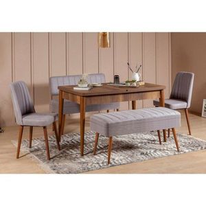 Jídelní set s rozkládacím stolem a židlemi (5 kusů) Vina 0701 - 4 - Walnut, Grey obraz