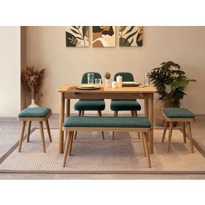 Jídelní set s rozkládacím stolem a židlemi (6 kusů) Vina Mini 03 1070 - Oak, Green obraz