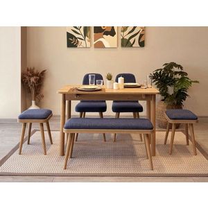 Jídelní set s rozkládacím stolem a židlemi (6 kusů) Vina Mini 03 1048 - Oak, Dark Blue obraz