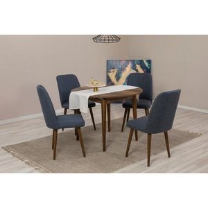 Jídelní set s rozkládacím stolem a židlemi (5 kusů) Vina 1048 - Walnut, Navy Blue obraz