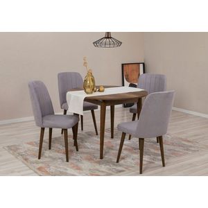 Jídelní set s rozkládacím stolem a židlemi (5 kusů) Vina 0701 - Walnut, Grey obraz