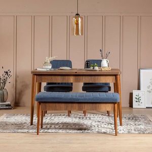 Jídelní set s rozkládacím stolem a židlemi (4 kusy) Vina 1048 - Dark Blue, Walnut obraz