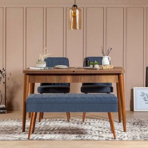 Jídelní set s rozkládacím stolem a židlemi (4 kusy) Vina 1048 - 3 - Walnut, Dark Blue obraz