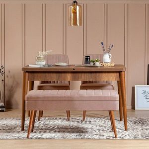 Jídelní set s rozkládacím stolem a židlemi (4 kusy) Vina 0900 - 3 - Walnut, Stone obraz