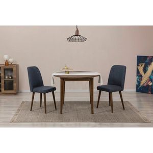 Jídelní set s rozkládacím stolem a židlemi (3 kusy) Vina 1048 - Walnut, Navy Blue obraz