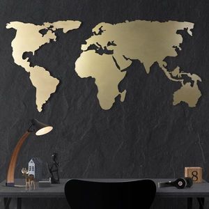 Dekorativní kovový doplněk na zeď World Map Silhouette - Gold obraz