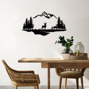 Dekorativní kovový doplněk na zeď Deer And Landscape - 1 obraz