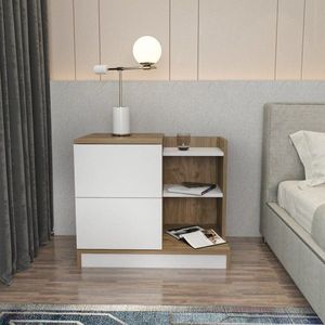 Noční stolek Rena - White, Walnut obraz