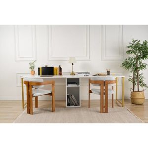 Psací stůl Twin Study Desk - White, Gold obraz