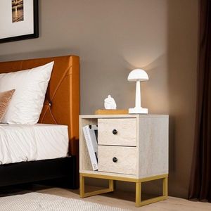 Noční stolek Glimmer - Travertine, Gold obraz