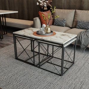 Sada konferenčních stolků Defne - White Marble obraz
