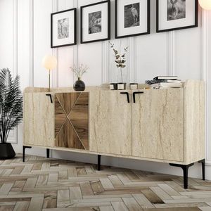 Konzolový stolek Venedik - Walnut, Travertine obraz