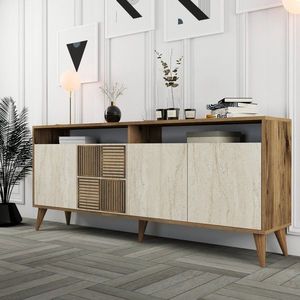 Konzolový stolek Milan - Walnut, Travertine obraz