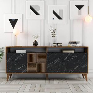 Konzolový stolek Milan - Walnut, Black Marble obraz