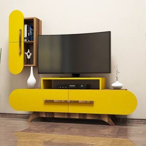 TV stěna / Sestava pod TV Rose S - Walnut, Yellow obraz