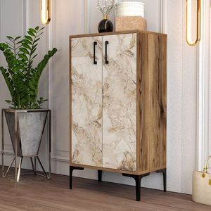 Botník Prag - Walnut, White Marble obraz