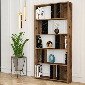 Knihovna Lima - Walnut, Black Marble obraz