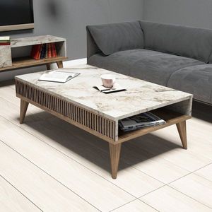 Konferenční stolek Milan - Walnut, White Marble obraz