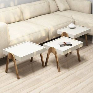 Sada odkládacích stolků (3 kusy) Roma - Walnut, Cream obraz