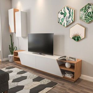 TV stěna / Sestava pod TV Zebra - White, Teak obraz