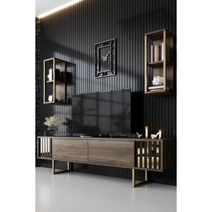 TV stěna / Sestava pod TV Gold Line - Walnut, Black obraz