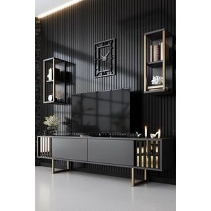 TV stěna / Sestava pod TV Gold Line - Anthracite, Black obraz