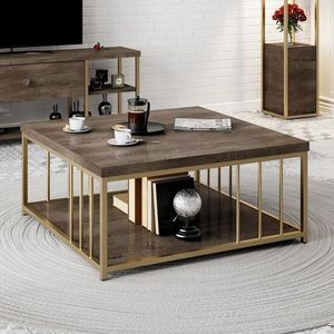Konferenční stolek Zenn - Walnut, Gold obraz