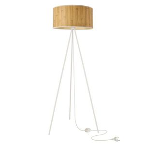 Stojací lampa RAFFI bílá E27 1x40W s borovicovým stínidlem, skandinávský styl, ekologická přírodní, do obývacího pokoje, ložnice, pracovny, stojací osvětlení obraz