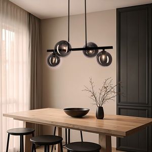 Černá závěsná lampa KAMA v tmavém japonském stylu - s grafitovými kuličkami - designová lampa do obývacího pokoje 4x G9 LED obraz