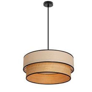 Závěsná lampa LORENZO černá 1x60W E27 krémové stínidlo s černým lemováním obraz