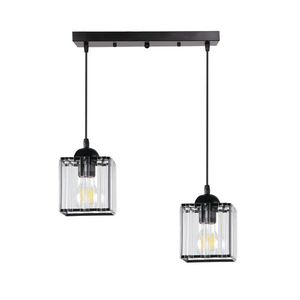 Závěsná lampa Glassia černá 2X40 E27 černé stínidlo + čiré krystaly obraz